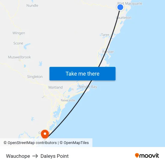 Wauchope to Daleys Point map
