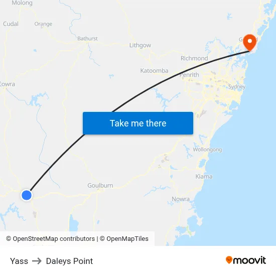 Yass to Daleys Point map