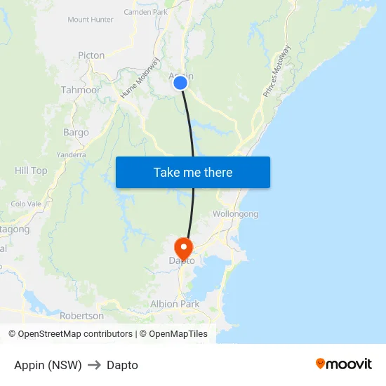 Appin (NSW) to Dapto map