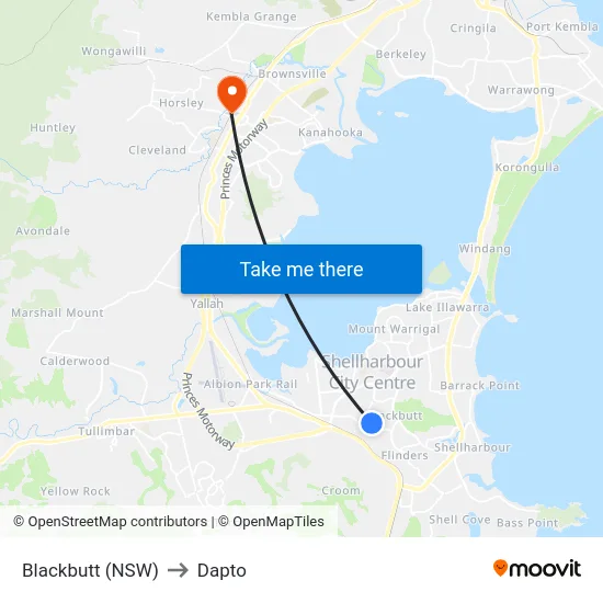 Blackbutt (NSW) to Dapto map