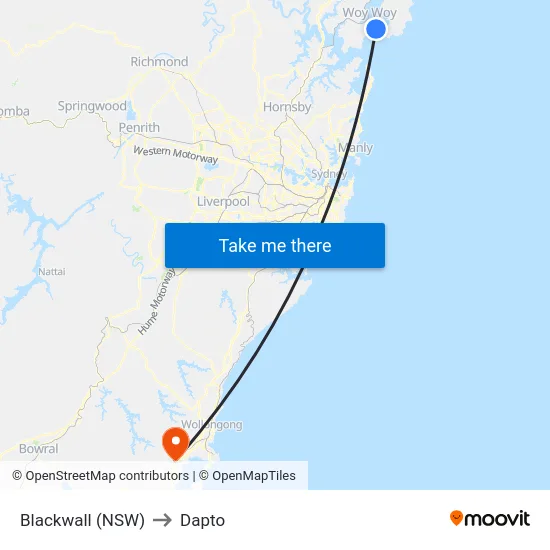Blackwall (NSW) to Dapto map
