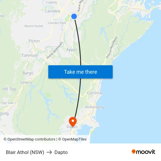 Blair Athol (NSW) to Dapto map