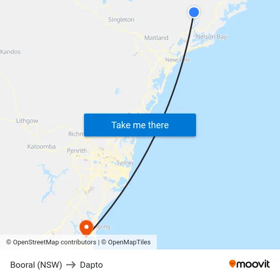 Booral (NSW) to Dapto map