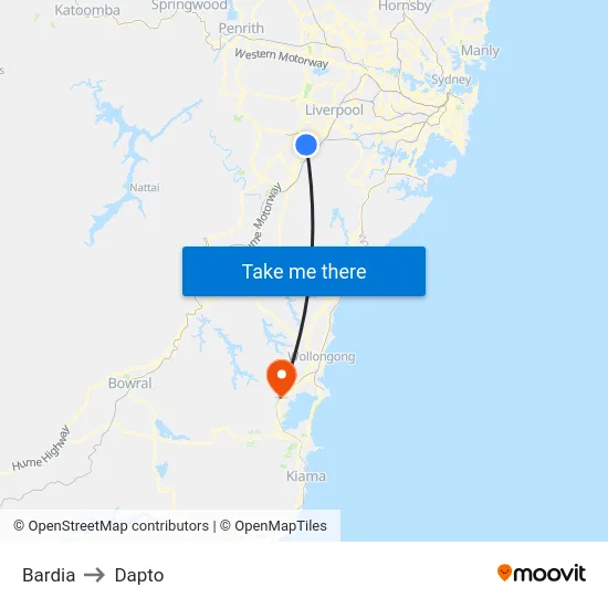 Bardia to Dapto map