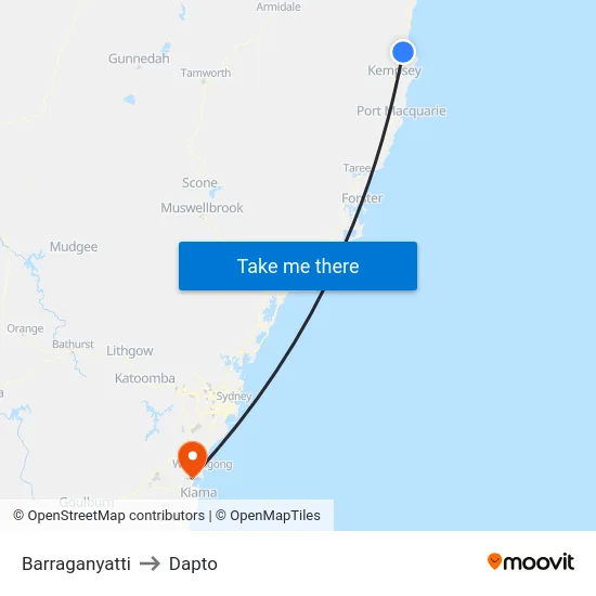 Barraganyatti to Dapto map