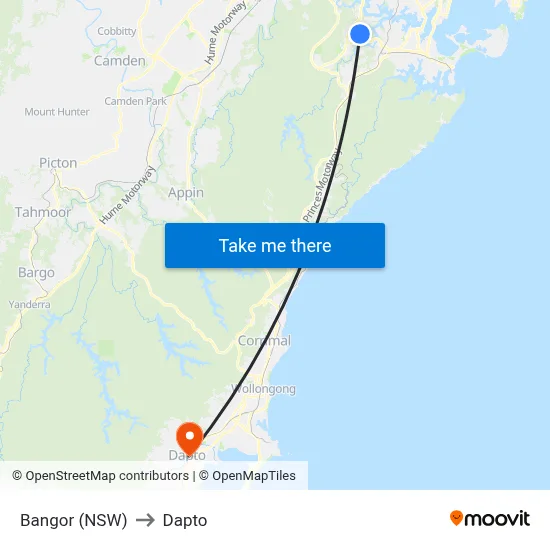 Bangor (NSW) to Dapto map