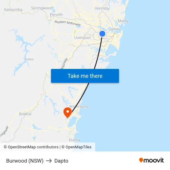 Burwood (NSW) to Dapto map