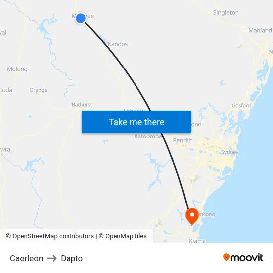 Caerleon to Dapto map