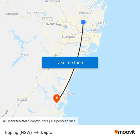 Epping (NSW) to Dapto map