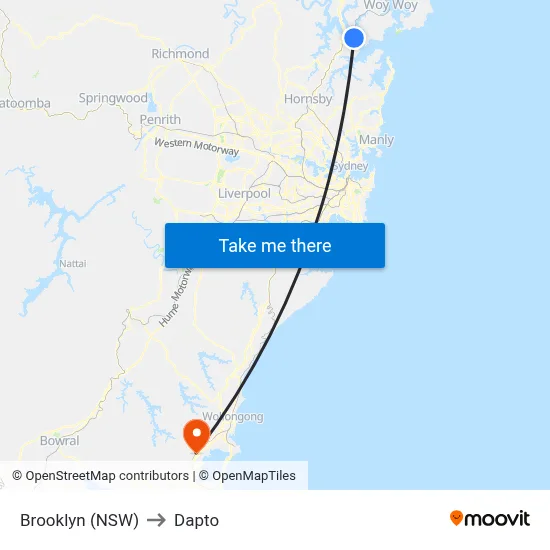 Brooklyn (NSW) to Dapto map
