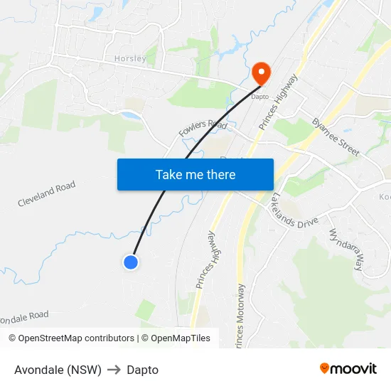 Avondale (NSW) to Dapto map