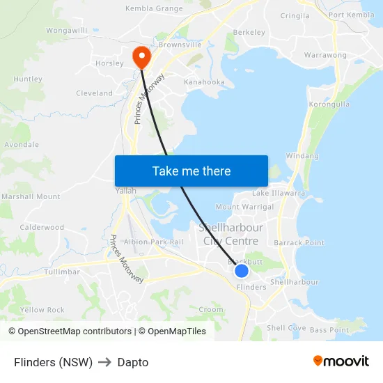 Flinders (NSW) to Dapto map