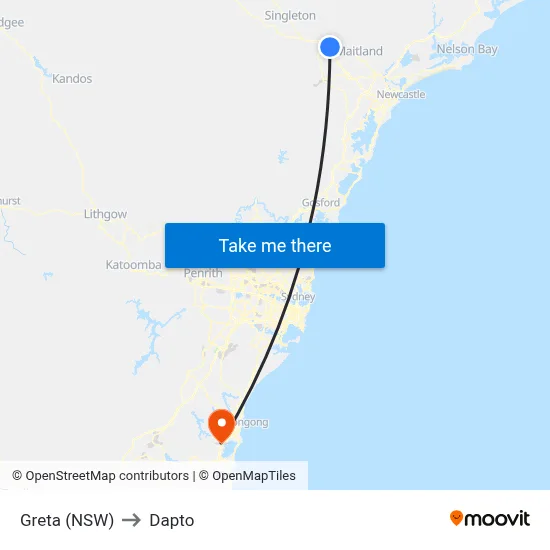 Greta (NSW) to Dapto map