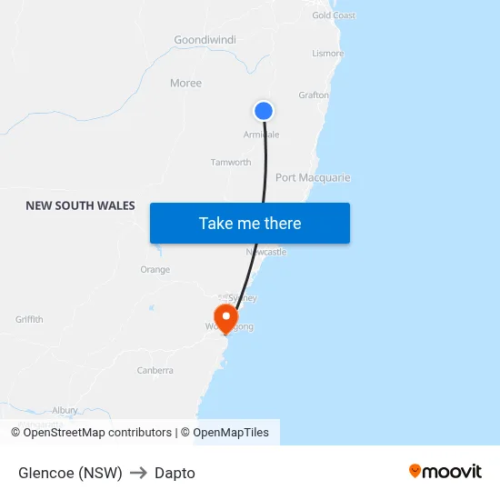 Glencoe (NSW) to Dapto map