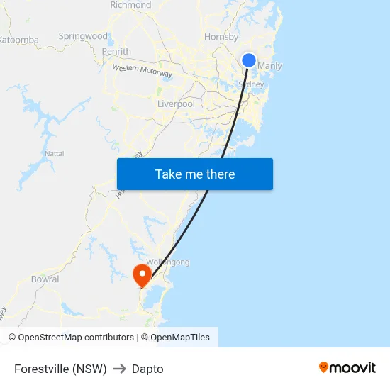 Forestville (NSW) to Dapto map