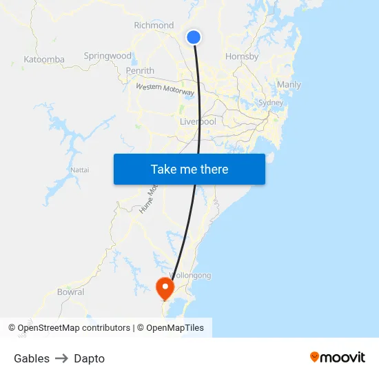 Gables to Dapto map