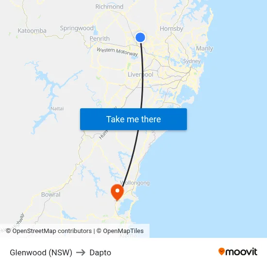 Glenwood (NSW) to Dapto map