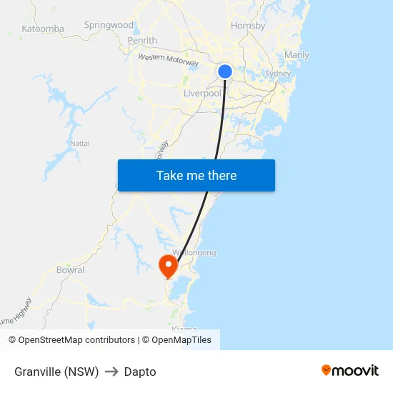 Granville (NSW) to Dapto map
