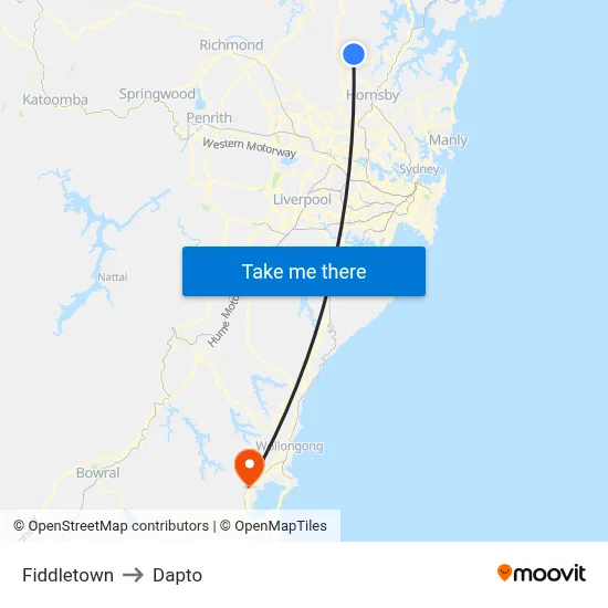 Fiddletown to Dapto map