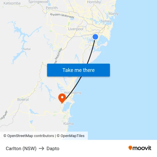 Carlton (NSW) to Dapto map