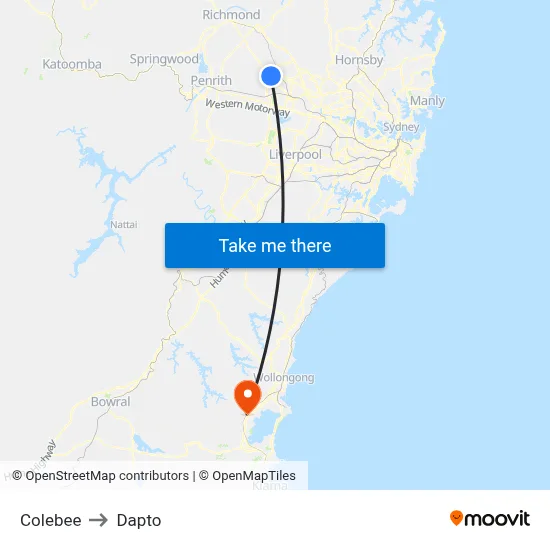 Colebee to Dapto map