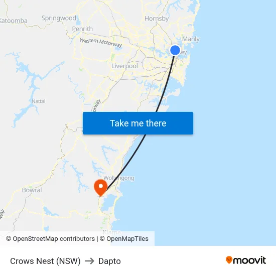 Crows Nest (NSW) to Dapto map