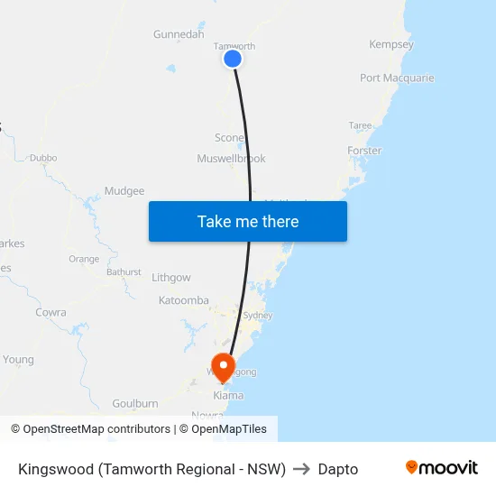 Kingswood (Tamworth Regional - NSW) to Dapto map