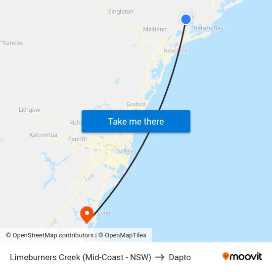 Limeburners Creek (Mid-Coast - NSW) to Dapto map