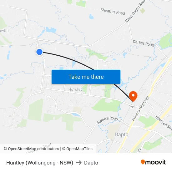 Huntley (Wollongong - NSW) to Dapto map