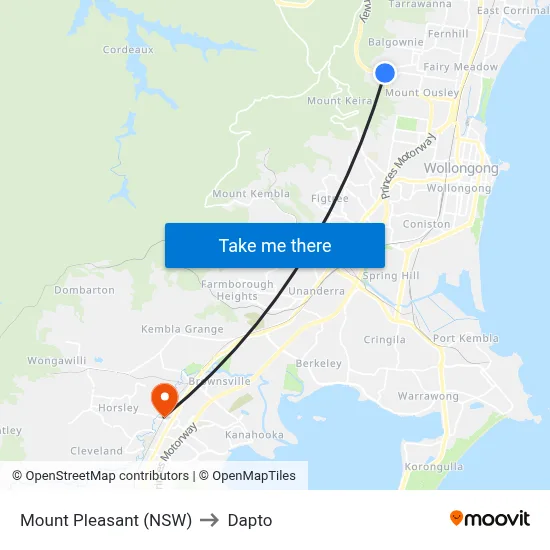 Mount Pleasant (NSW) to Dapto map