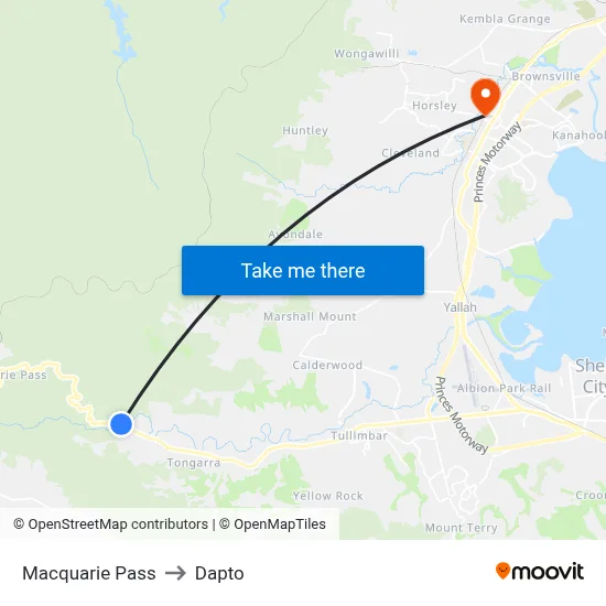 Macquarie Pass to Dapto map
