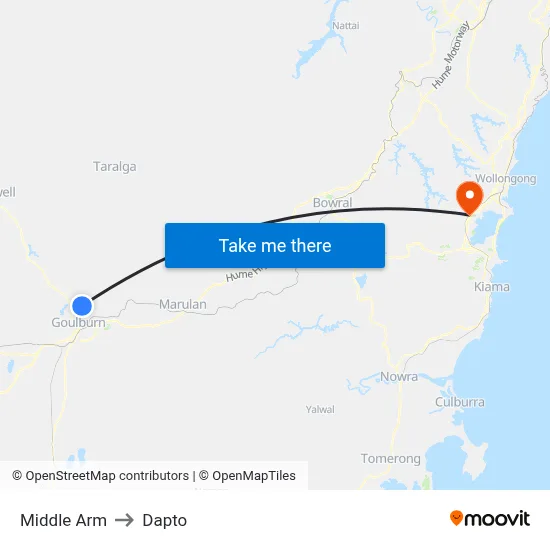 Middle Arm to Dapto map
