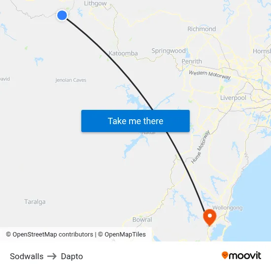 Sodwalls to Dapto map