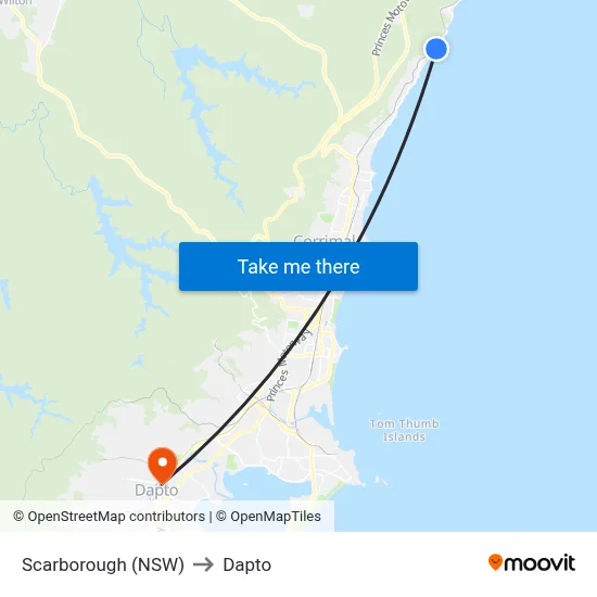 Scarborough (NSW) to Dapto map