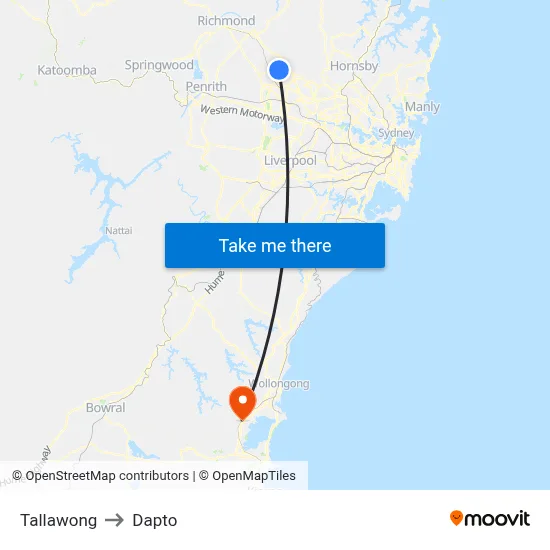 Tallawong to Dapto map