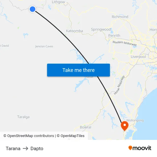 Tarana to Dapto map