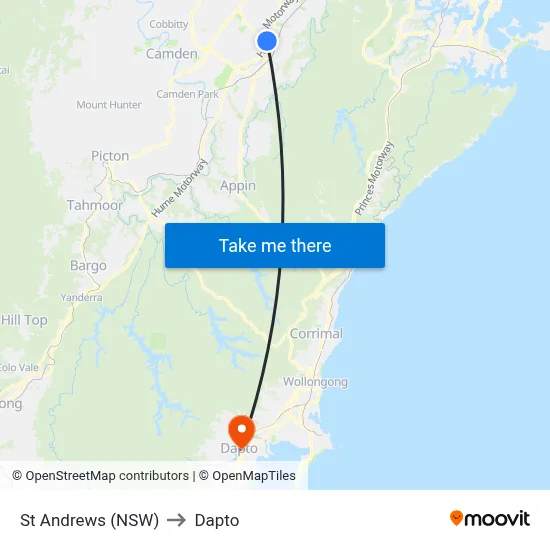 St Andrews (NSW) to Dapto map