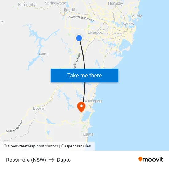 Rossmore (NSW) to Dapto map