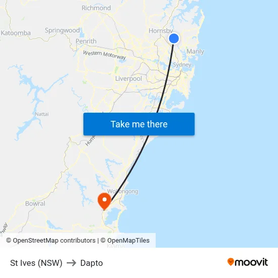 St Ives (NSW) to Dapto map