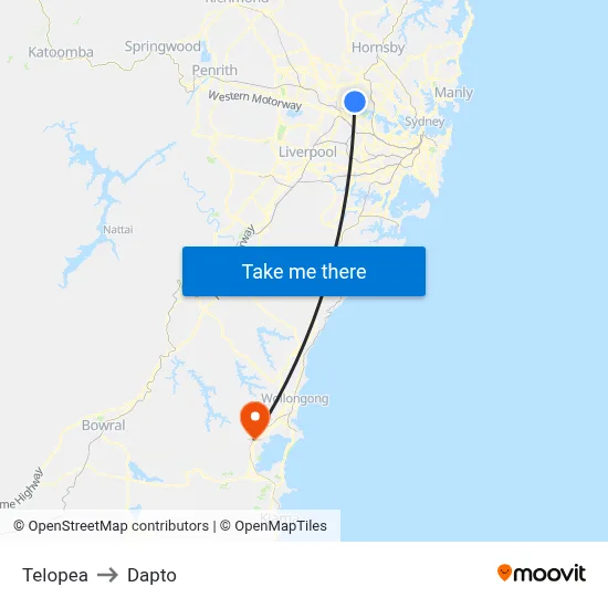 Telopea to Dapto map