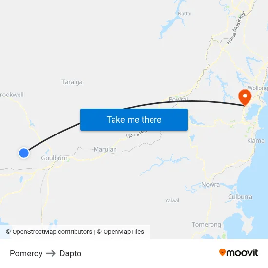 Pomeroy to Dapto map