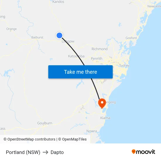 Portland (NSW) to Dapto map