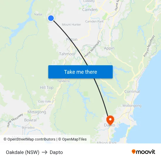 Oakdale (NSW) to Dapto map