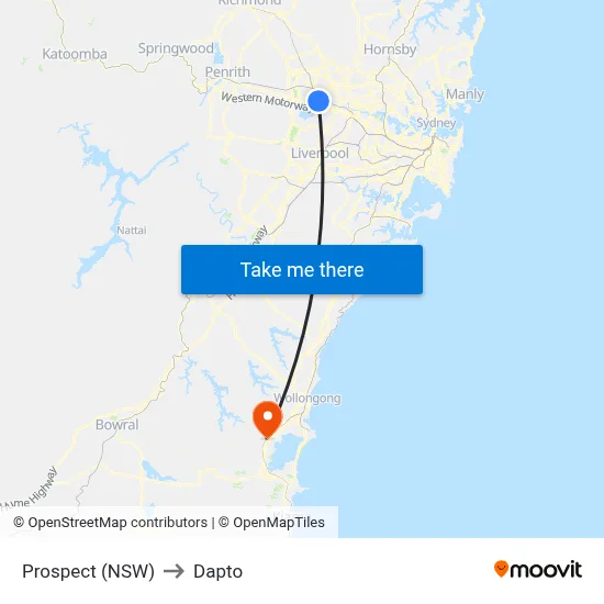 Prospect (NSW) to Dapto map