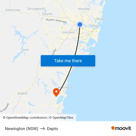 Newington (NSW) to Dapto map
