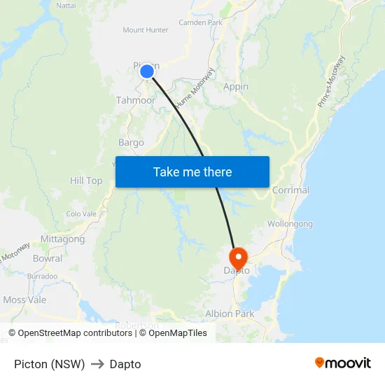 Picton (NSW) to Dapto map