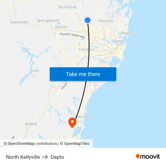 North Kellyville to Dapto map
