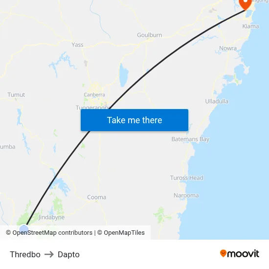 Thredbo to Dapto map