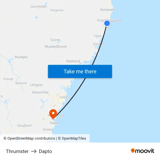 Thrumster to Dapto map