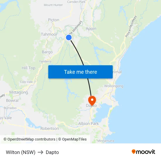Wilton (NSW) to Dapto map